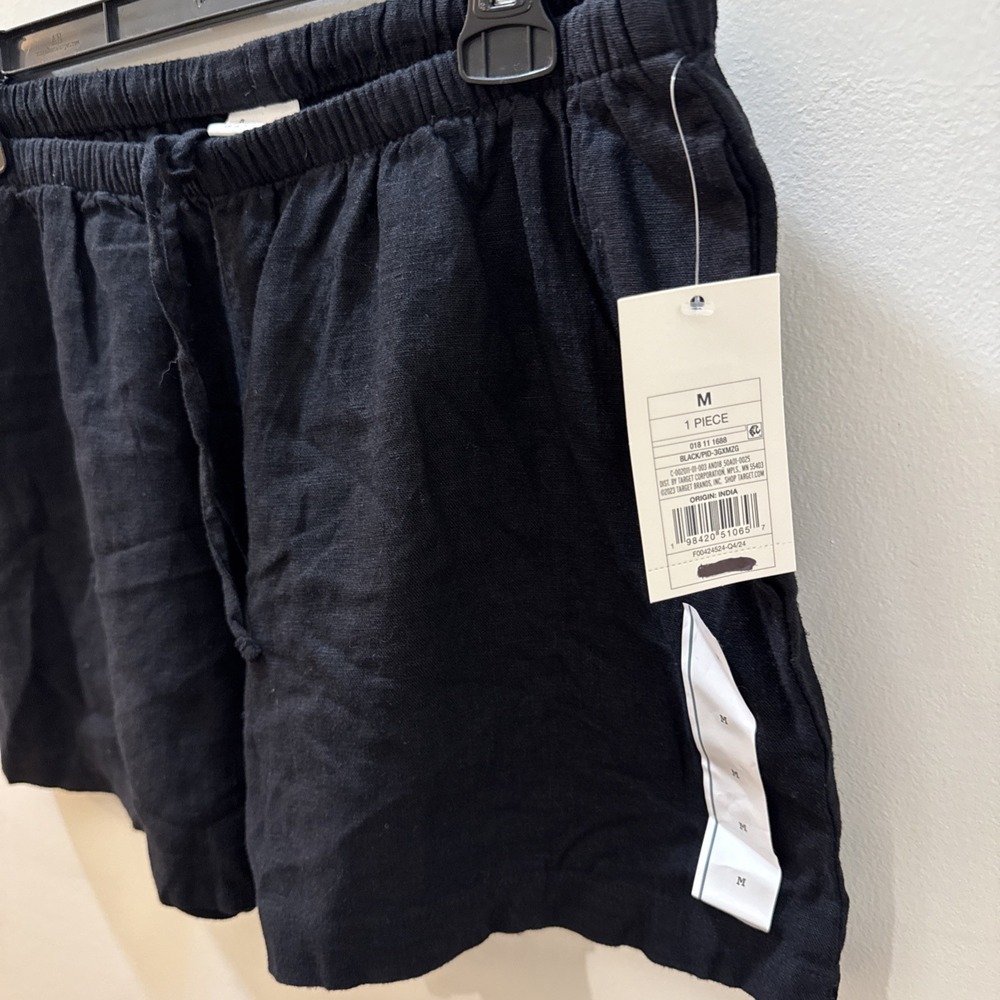 A New Day Black Linen Blend Pull On Shorts Size M Waistband High Waist - Picture 2 of 7